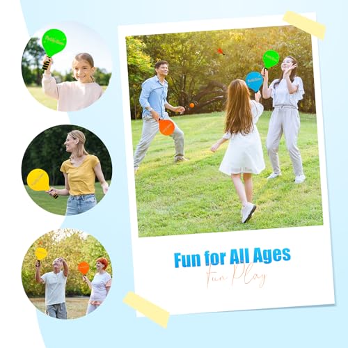 INPODAK Beach Bat and Ball Set, Wooden Paddle Ball for Swimming Pool, Kids Beach Ball Racket Set- 4 Paddles 8 Birdies 4 Balls, Garden Beach Game Toys for Family Boy Girls