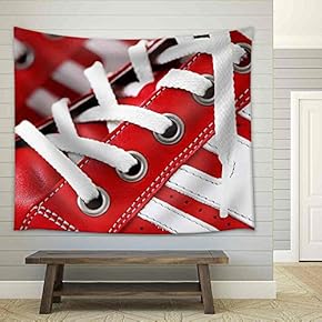 Close-Ups of Casual Red Leather Shoes - Fabric Wall Tapestry Home Decor - 51x60 inches