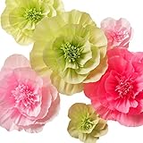 Paper Flower Decorations, Large Crepe Paper Flowers, Handcrafted Flowers, Giant Paper Flowers (Green, Pink, Set of 6 ) for Wedding Backdrop, Nursery Wall Decorations, Bridal Shower Decor, Baby Shower