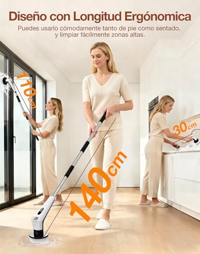 Fofile Electric Cleaning Brush with 9 Interchangeable Heads, 3 Speeds, IPX8 Waterproof, 3000 mAh Battery, LED Light, Telescopic Handle, Rotary Brush for Bathroom, Kitchen, Tiles, Car