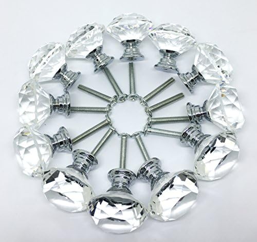 12pcs 30mm Diamond Crystal Glass Knob Handle For Cabinet / Drawer / Bathroom
