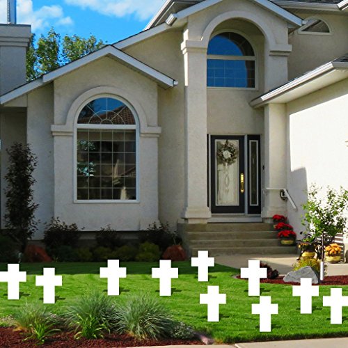 VictoryStore Yard Sign Outdoor Lawn Decorations - White Grave Marker Cross - Set of 10 - Corrugated Plastic, 16â€ X 22â€, W/2 Small Stakes