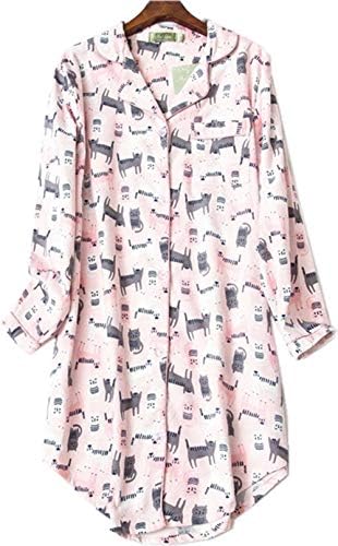 H-DSTORY Women's Flannel Nightshirt Button Down Boyfriend Nightgown Mid-Long Style Sleepshirt