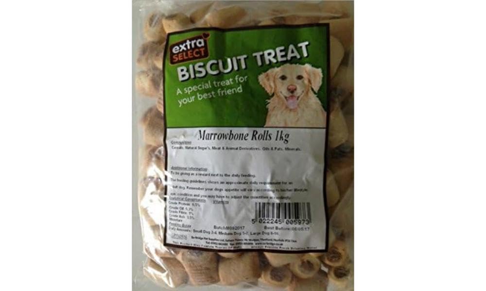 Extra Select Marrowbone Rolls - Crunchy Dog Biscuits & Snacks with Meaty Center - Marrow Bone Puppy & Bedtime Treats - 1 kg