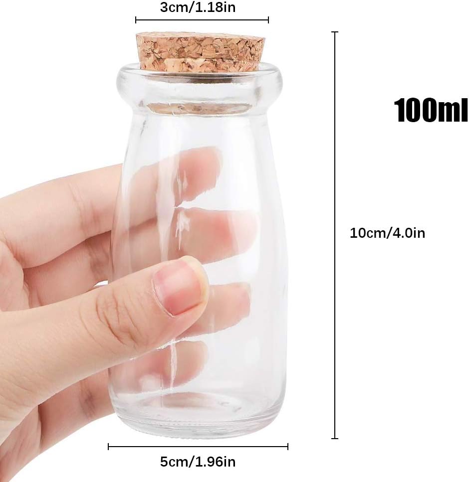 Danmu Art 100ml Mini Glass Jars with Cork Stoppers Milk Glass Bottles Small Favor Jars Yohurt Pudding Storage Jar for Party Favors (100ml-6Pack) - Image 3