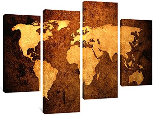 4 Panels Canvas Painting World Map Picture Printed On Canvas Map Painting Giclee Artwork Stretched and Framed Wall Art for Home Decor