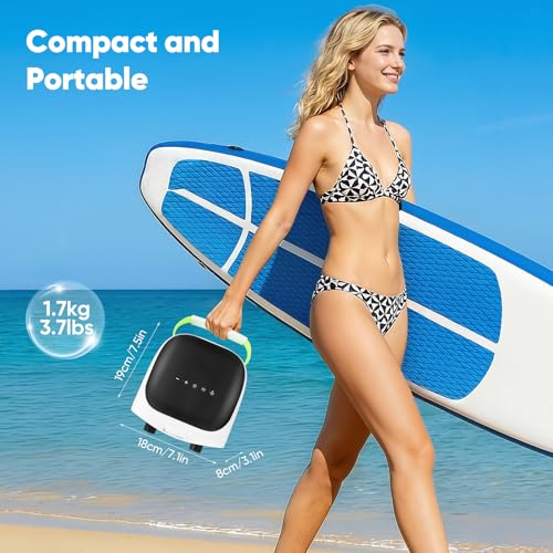 Inflador Electrico Paddle Surf,Bomba Eléctrica SUP 20PSI Doble Etapa Inteligente & Apagado Automático, 4000mAh & Luz LED, 6 Boquillas, Portátil Sin Cable para Kayak, Tienda, Colchón Hinchable, Piscina