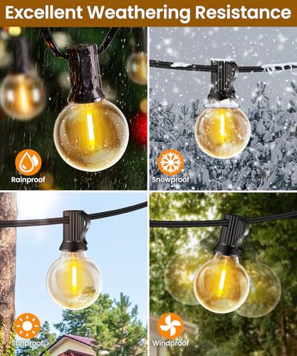 Rintea Outdoor String Lights, 40 m with 68 + 5 Bulbs, Outdoor Garden Lights Plug-in Warm White 2700 K, IP44 Waterproof Outdoor LED Lights for Garden, Terrace, Christmas, Party
