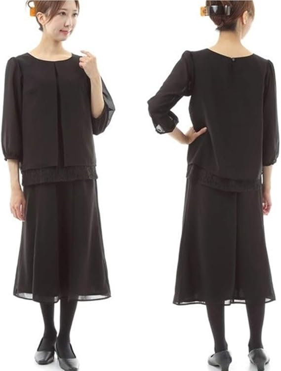 Amazon Co Jp 喪服 レディース 大きいサイズ 日本製 礼服 レース 喪服 ロング丈 スカート スーツ ブラックフォーマル ゆったりウエスト シフォン生地 可愛い M 服 ファッション小物