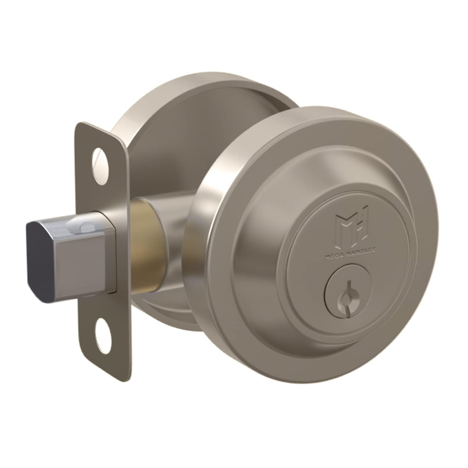 Photo 1 of Mega Handles - Buena Deadbolt Entry Lock - Heavy Duty Round Locking for Left or Right-Handed Doors - Interior/Exterior - Satin Nickel