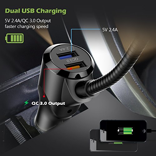 KeeKit Bluetooth FM Transmitter, Wireless In-Car FM Transmitter Radio Adapter Car Kit with 1.7in Display, QC3.0 + 5V/2.4A Dual USB, Hands-Free Calling for iPhone, All Smartphones & Audio Players - Thumbnail 4