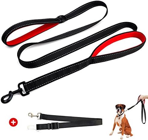 DogJog Dog Leash Dog Training Leash Reflective Durable Strolling Rope Supports the Strongest Pulling Large Medium Small Sized Dogs (Free Dog Safety Seat Belt ) (Black)