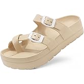 Scecocrs Women's Platform Flip Flops with Arch Support, Eva Lightweight Chunky Slide Sandals for Women, Fashion Comfort Summer Beach Sandal with Adjustable Buckle, Sandalias De Plataforma Para Mujer