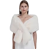 Amore Bridal Women Faux Fur Wrap Shawl Winter Warm Fur Scarf Collar Wedding Evening Party Cape
