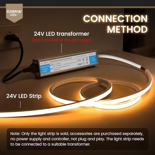 LED Strip 5 m, 24 V Silicone LED Lights Outdoor Room Waterproof IP65 Flexible Strips for Indoor Kitchen Under Furniture, Natural White 4000 K Rope Light for Bedroom Bar, without Transformer