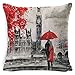 DUSEN Oil Painting Paris Love Series Eiffel Tower Big Ben Pattern Valentine’s Day Throw Pillow Covers Decorative Square Couple Cushion Cases for Couch, Sofa, or Bed Set of 4 18 x 18 inch (Couple)