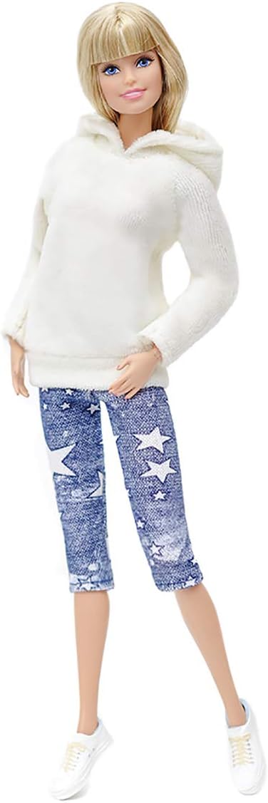 Elenpriv FA-003 Velour Hoodie + Capri White Color Full Outfit for Barbie Pivotal Made-to-Move Curvy and Similar Size Dolls