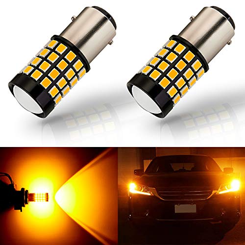ANTLINE Newest 1157 LED Bulb Amber Yellow (2 Pack), 9-30V Super Bright 1600 Lumens 2057 2357 7528 BAY15D 52-SMD LED Lamps with Projector for Replacement, Work as Turn Signal Blinker Side Marker Lights