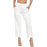 HDE Women's Linen Blend Pull On Pants Summer Drawstring Ankle Pant with Pockets