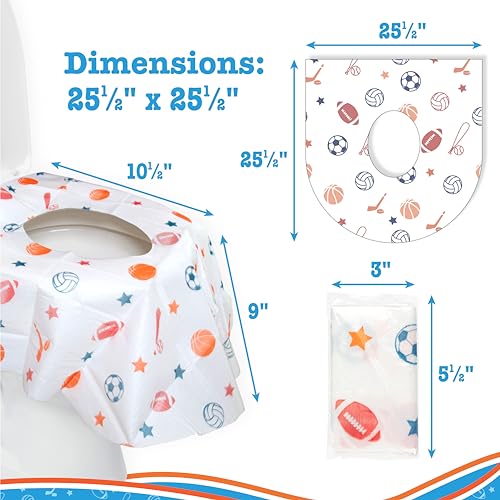 Disposable Toilet Seat Covers for Kids & Adults, 40 Pack - Protect from Public Toilet Germs While Potty Training & More - Extra Large, Waterproof, Portable, Individually Wrapped - Blue/Sports