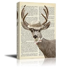 Creative Animal Figure on Vintage Paper Miss Deer a Hat