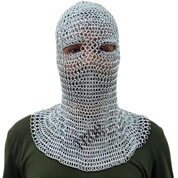 Coif (Capuche) En Cotte De Maille Médiévale - Anneaux Rivetés Acier - Pour Reconstitution, LARP, Costume Chevalier/Templier