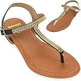 Alpine Swiss Womens Slingback T-Strap Gold Chain Accent Thong Sandals