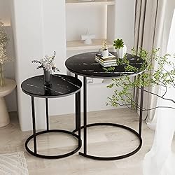 Black Marble Nesting Coffee Table for Small Place