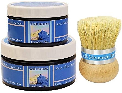 Chalk Painted Natural Furniture Finishing wax kit - 8oz Clear & 4oz Dark Antique, Palm Brush - 3pack
