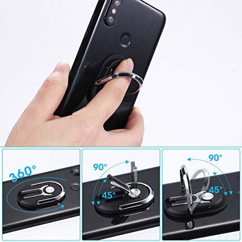 Cell Phone Ring Holder Stand, 3 in 1 Multipurpose Mobile Phone Bracket, Phone Metal Ring Holder use for Universal Car Air Vent, 360°Rotation & 90°Flip (2 Pack - Black)