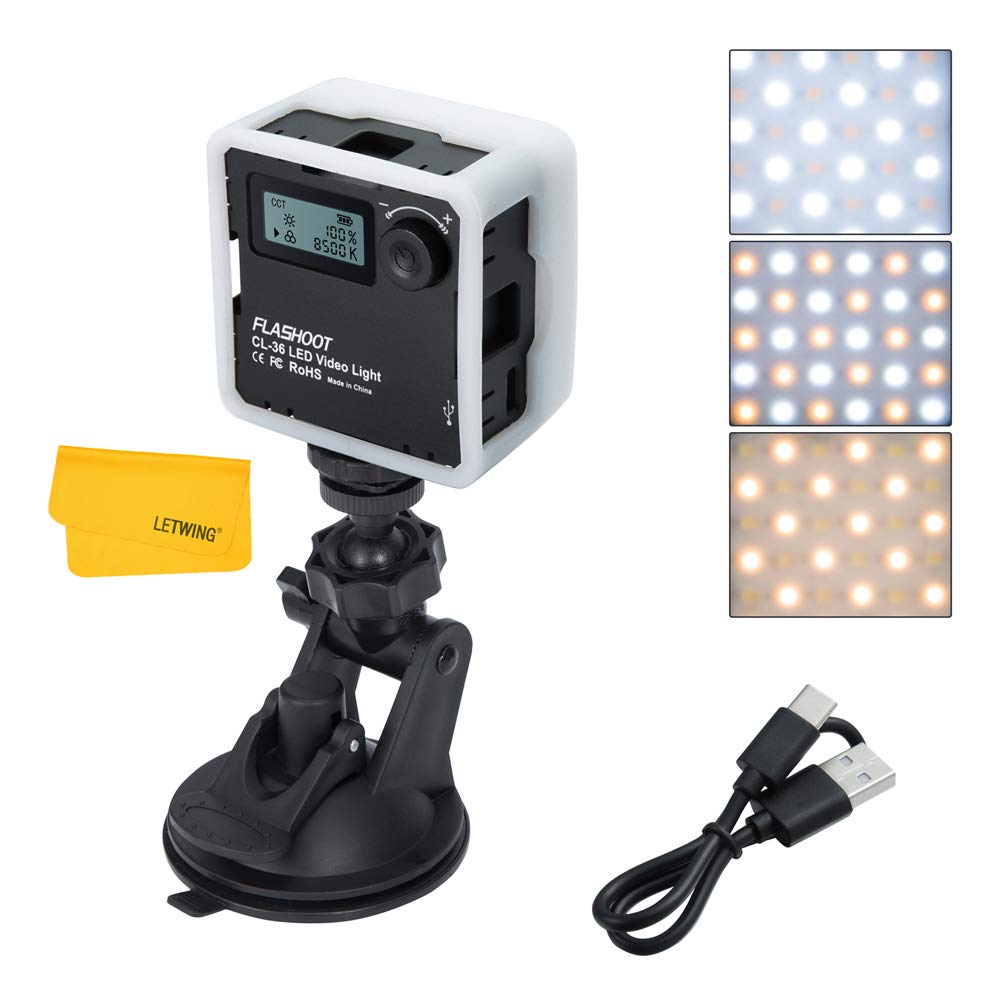 Flashoot CL-36 LED Video Light Kit with Suction Cup, Built-in 2000mAh Li-ion Battery Video Conference Lighting , Adjustable Laptop Video Light for Remote Working, Zoom Calls, Broadcast, Live Streaming