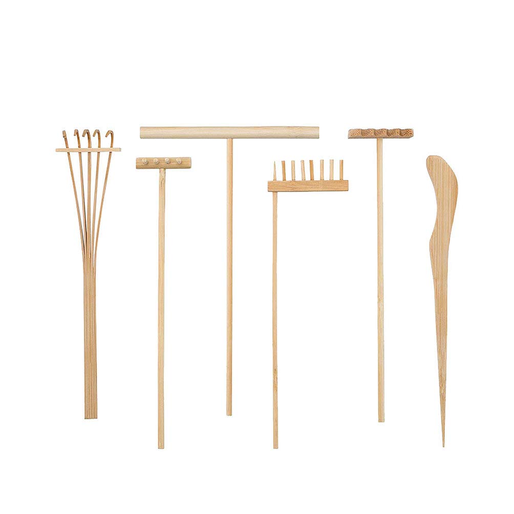 Healifty 6pcs Bamboo Zen Garden Rakes Meditation Sand Mini Zen Garden Tools Accessories for Home Office Table Decoration