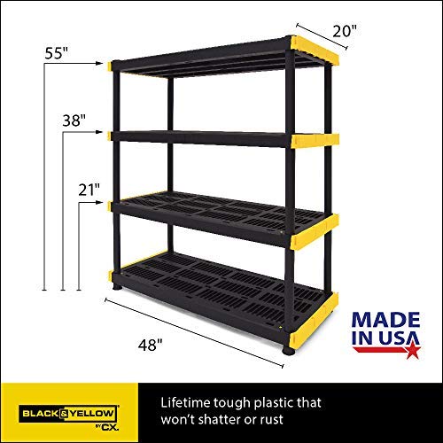 Original Black & Yellow 4Tier Storage Shelving Unit, Indoor/Outdoor