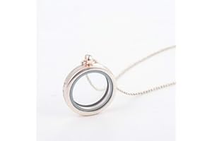 Retro Living Memory Floating Charm Crystal Glass Round Locket Pendant Necklace (#2 Rose Gold)