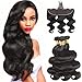 Brazilian Virgin Hair 3 Bundles with Closure Unprocessed Body Wave Human Hair Bundles with Lace Closure Free Part 14 16 18 with 14 Closure (14 16 18+14)