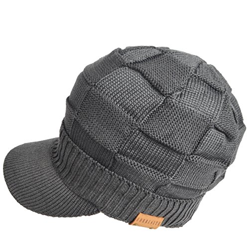 Men's Knit Cable Newsboy Cap Cadet Cabbie Peak Cap Winter Hat (Check-Grey)