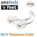 AmzDeals 2-Pack 4 Feet White Telephone Cable 6P4C RJ11 Male to Male, Made in USA Pro Grade Phone Line Cord