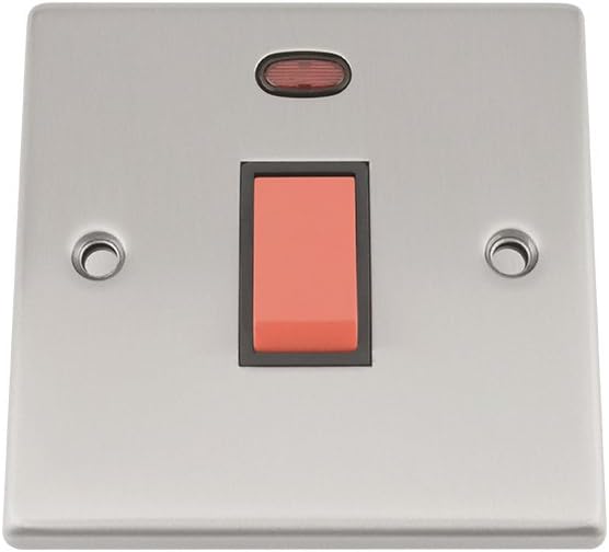 Cooker Oven Switch w/Neon Indicator 45 Amp - Satin Chrome - Square - Black