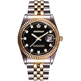 Men's Luxury Stainless Steel Band Mineral Mirror Calendar Luminous Waterproof Quartz Watch Black