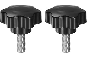 HARFINGTON 2pcs Star Knobs M10 x 25mm 304 Stainless Steel Threaded Stud 46mm Plastic 6-Star Head Hand Tightening Thumb Screw Clamping Jig Knob Handle, Black