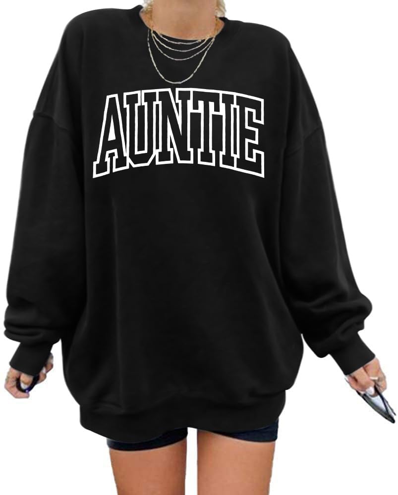 LOTUCY Womens Aunt Sweatshirt Cool Aunt Crewneck Sweatshirt Auntie Letter Print Long Sleeve Shirt Pullover Top Image