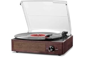 FEKTIK Vinyl Record Player 3-Speed Bluetooth Suitcase Portable Belt-Driven Turntable with Built-in Speakers RCA Line Out AUX in Headphone Jack Vintage Vinyl Player(Brown)