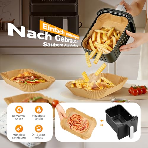 Innsky Airfryer Baking Paper 20.5 x 14 cm, 120 Sheets of Baking Paper for Hot Air Fryer Ninja & Cosori Double Chamber, Square Air Fryer Baking Paper, Disposable, Unbleached Grease Absorbing Inserts