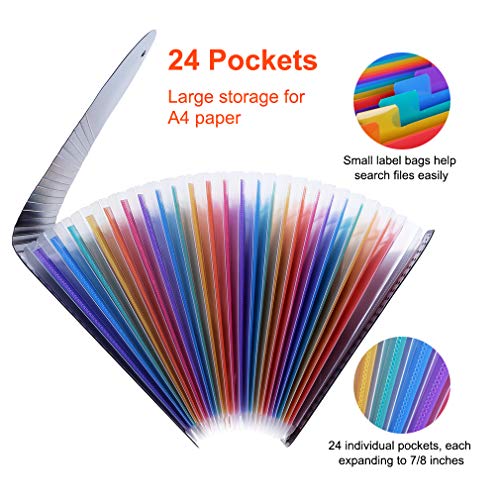24 Pockets Expanding File Folders Organizer Letter Size A4 Accordian File Wallet with Cover for Office, School, Business