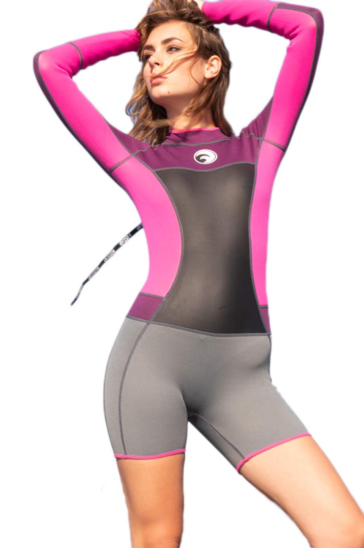 Photo 1 of Micosuza Womens Shorty Wetsuit Long Sleeve 1.5MM Neoprene Back Zip Winter Swimwear Long Sleeve Diving Snorkeling Surfing Swimwear