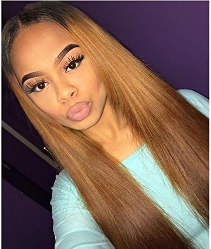 Rongduoyi 22Inch Natural Looking Long Silky Straight Lace Front Wig Ombre Synthetic Wigs For Women Heat Resistant Fiber Hair #1b/blonde