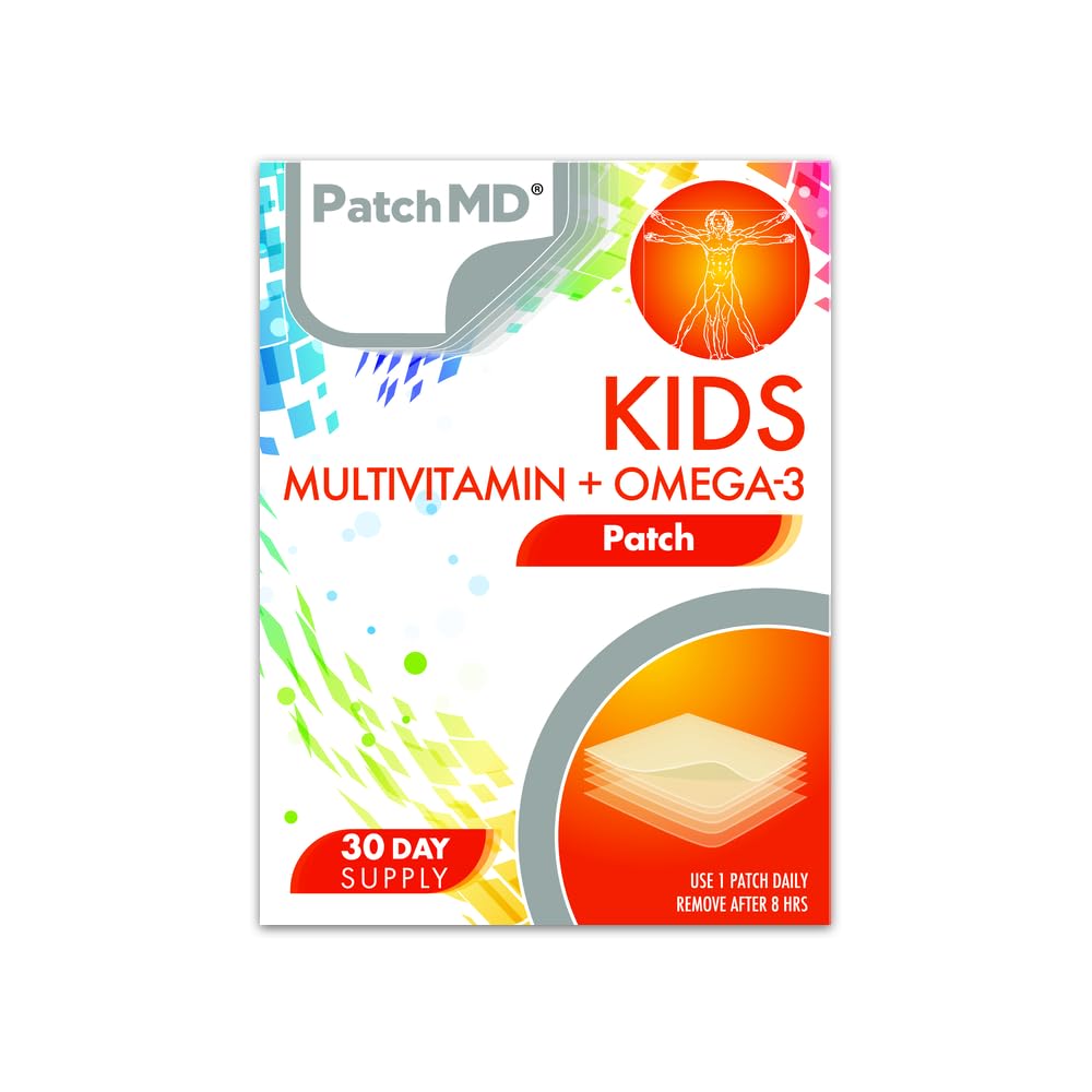 PatchMD Kids Multivitamin + Omega-3 - 30 Daily Topical Patches. 100% Natural & Cruelty Free. Allergy & Filler Free. High Absorption More bioavailable. Suitable for Sensitive stomachs