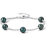 COYATE 925 Sterling Silver Beaded White/Black Pearl Bracelets For Women 7-9IN Adjustable 7-9mm Natural Cultured Real Baroque/Round Pearl