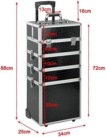4-Tier Pro Aluminum Rolling Makeup Case Cosmetic Organizer - Black