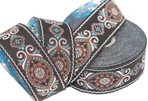 10 Yards 1.3 inch Wide Brown&Blue Middle Earth Jacquard Trims, Jacquard Ribbons, Decorative Craft Ribbon, Sewing, Gift Package Wrapping, Decorating 1 Roll 35950